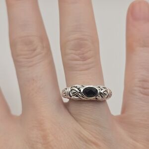 John Hardy Intricate Silver Ring with Dark Stone